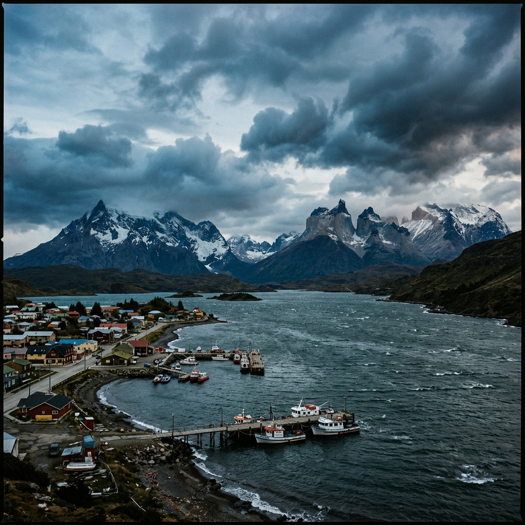 Puerto Natales — Fiordo patagónico con montañas nevadas